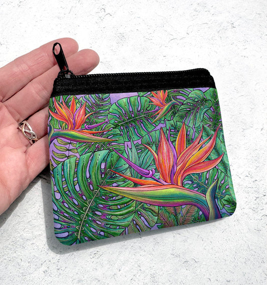 Bird of Paradise with Monstera Coin Bag
