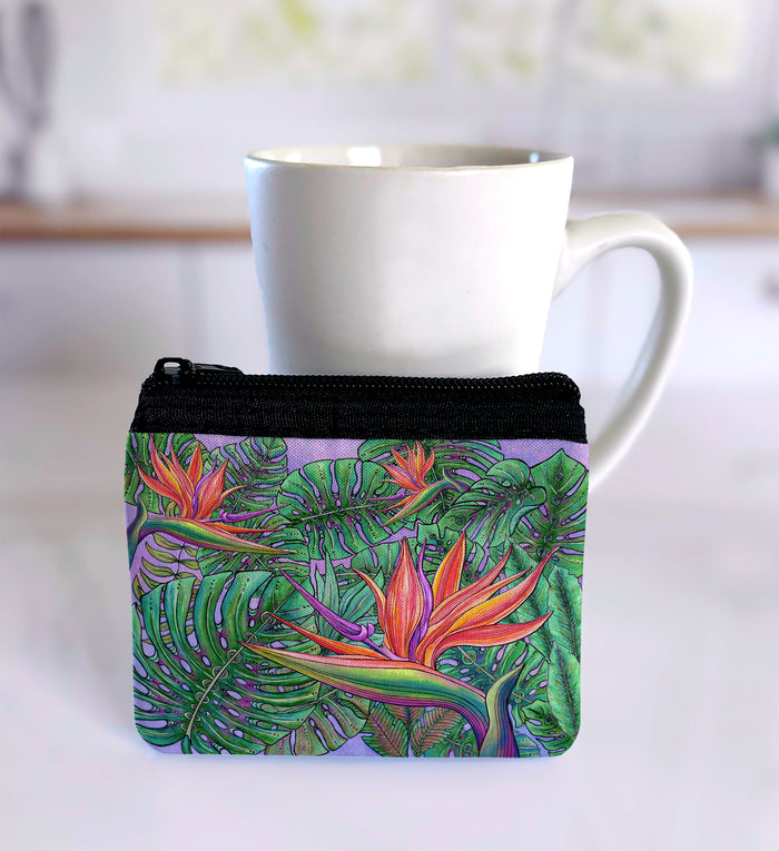 Bird of Paradise with Monstera Coin Bag