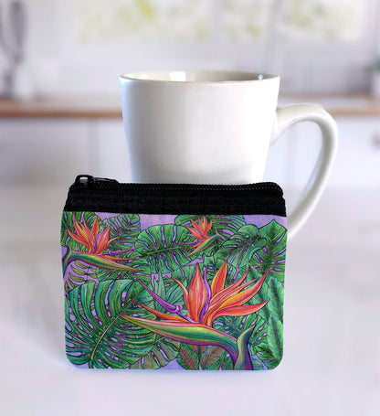 Bird of Paradise with Monstera Coin Bag