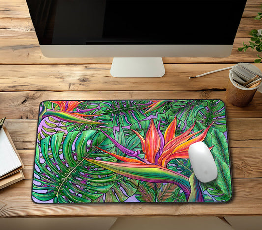 Bird of Paradise with Monstera Desk Mat