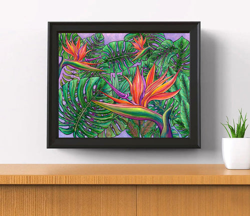 Bird of Paradise with Monstera Print