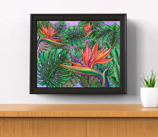 Bird of Paradise with Monstera Print