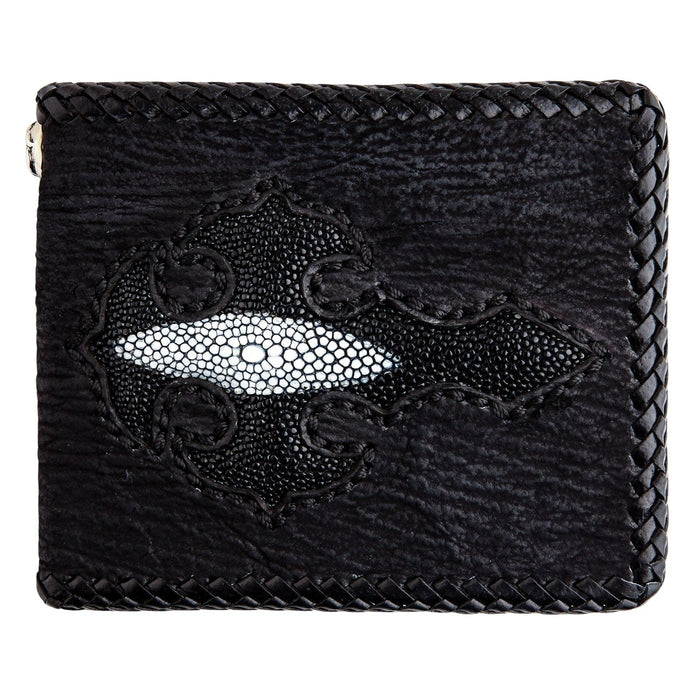 Black Genuine Stingray Leather Inlaid Cross Biker Chain Wallet [5]