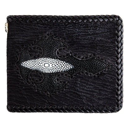 Black Genuine Stingray Leather Inlaid Cross Biker Chain Wallet [5]