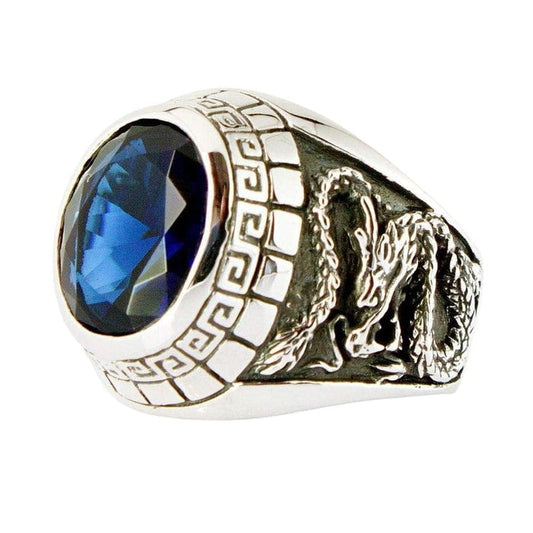 A side profile of the ring showing the intricately carved Eastern dragon on the band.