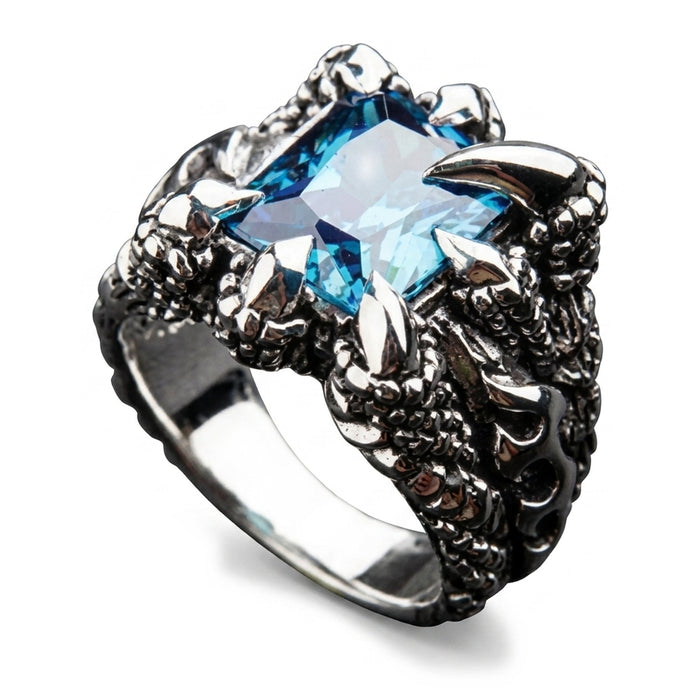 Left-side angle of the tribal flame relief carved down the oxidized sterling silver shank