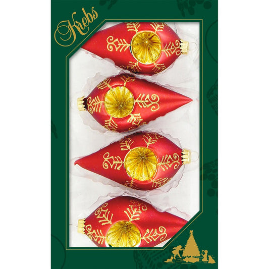 Brilliant Red Velvet 4" Drop Shapes with Gold Reflectors and Gold Crown Caps (4)