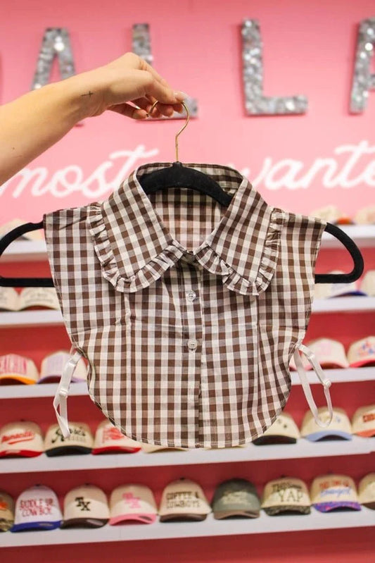 Brown Gingham Ruffle Collar