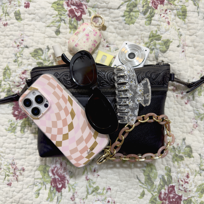 Brown Marble Chain Phone Wristlet