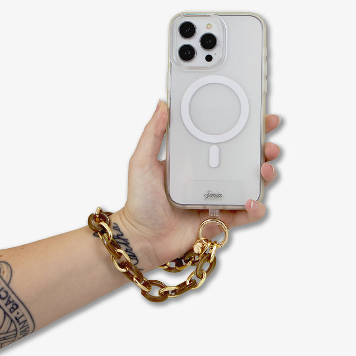 Brown Marble Chain Phone Wristlet