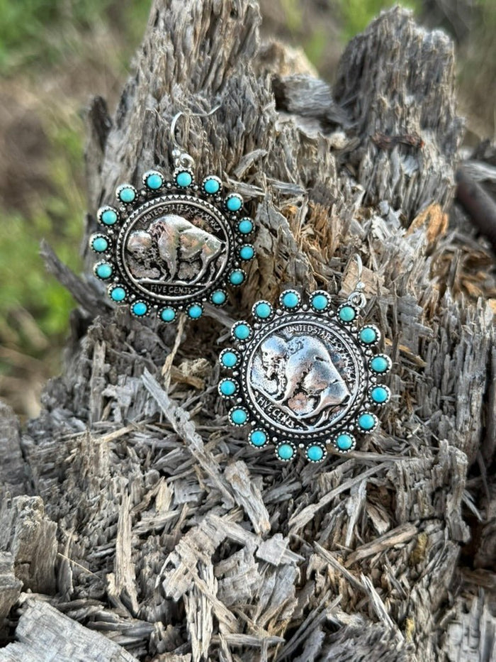 Buffalo Coin Turquoise Earrings