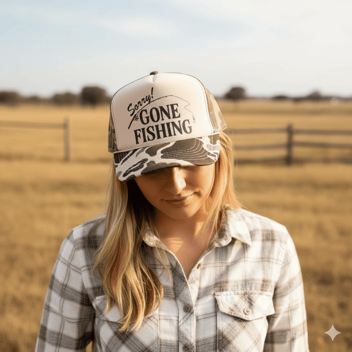 Camo Gone Fishing Trucker Hat