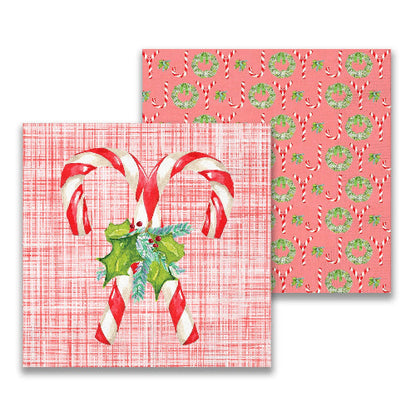 French Graffiti Candy Canes with Greens Cocktail Napkin