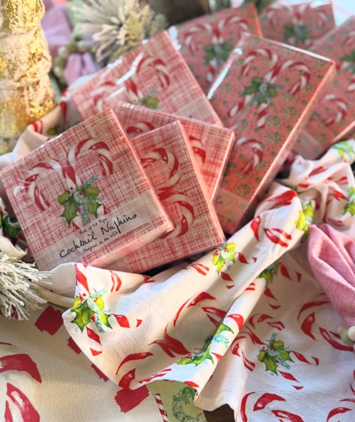 French Graffiti Candy Canes Cocktail Napkin