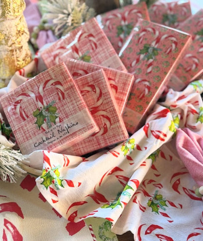 French Graffiti Candy Canes Cocktail Napkin