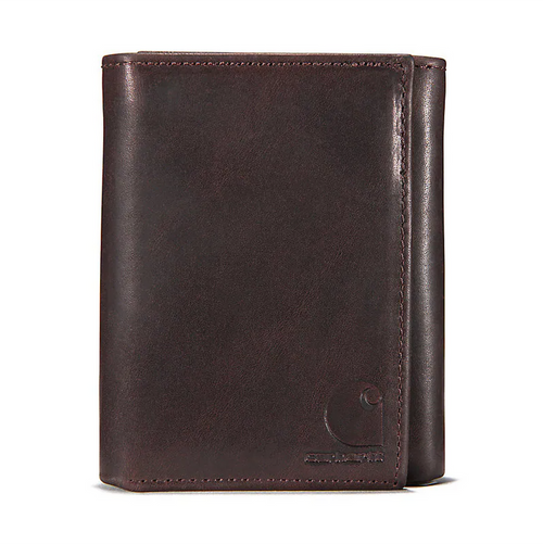 Carhartt oil tan leather trifold rodeo wallet in brown with multiple card slots