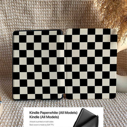 Checkerboard Art | Kindle Case - Black&Beige