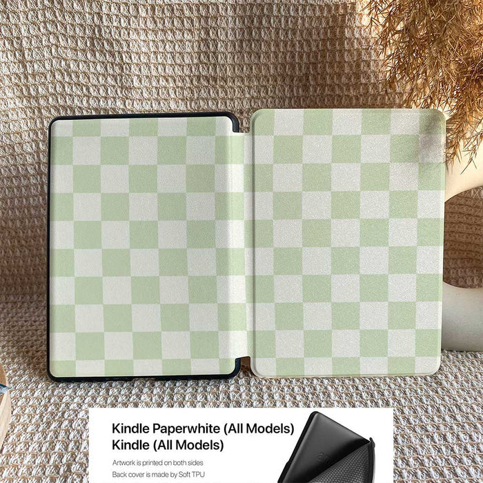 Checkerboard Art | Kindle Case - Light Green
