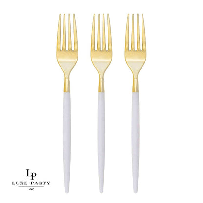 Luxe Party Chic Round Clear and Gold Forks | 32 Pieces