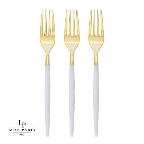Luxe Party Chic Round Clear and Gold Forks | 32 Pieces