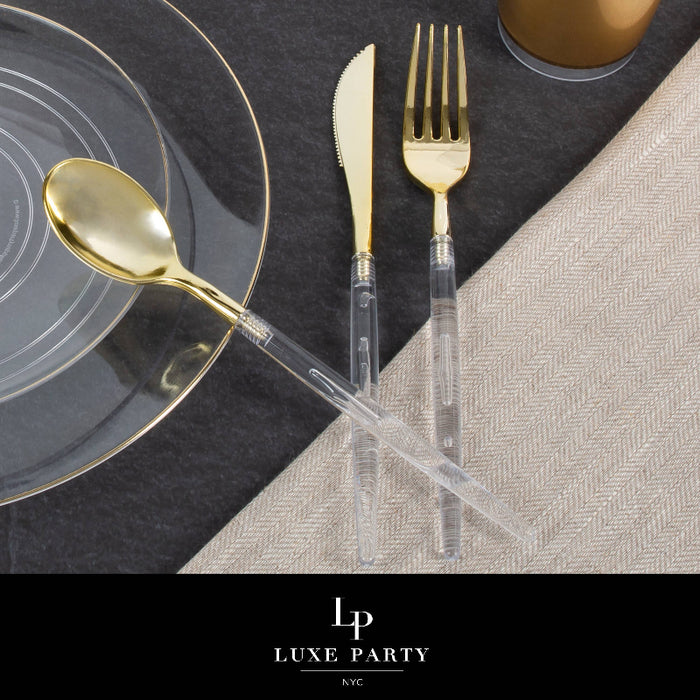Luxe Party Chic Round Clear and Gold Forks | 32 Pieces
