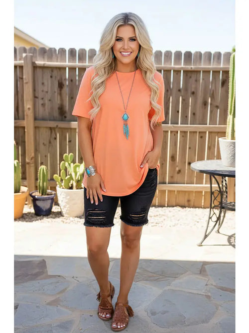 Chic Orange Short Sleeve Women's Boutique Top