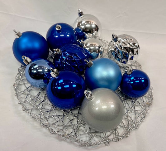 Christmas By Krebs Shatterproof Wreath Decorating Kits - ORNAMENTS ONLY - UV and Weather Resistant (Blue, Silver & White - UV, 36 Inch - 64 Ornaments)