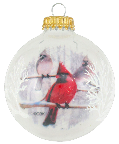 Clear 2 5/8" (67mm) Glass Ball with Reverse Print Cardinal (4)