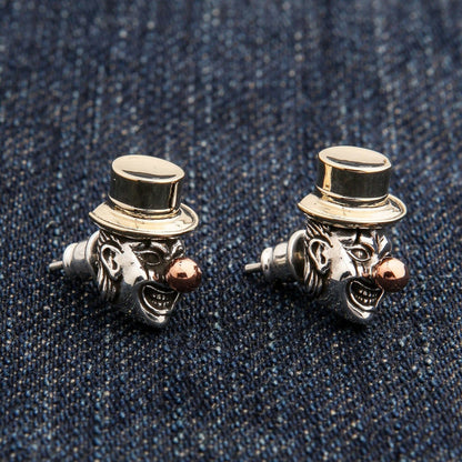 A side profile view of the biker joker earrings, showing the depth of the 3D sculpt.