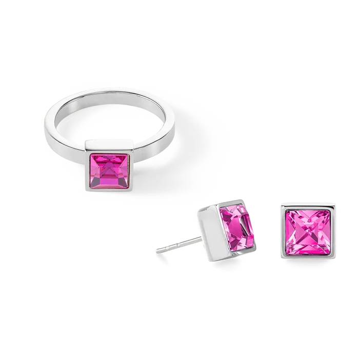 Coeur de Lion Brilliant Square big Ohrringe silber rosa - 0500/21-1917