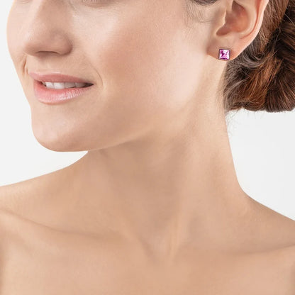Coeur de Lion Brilliant Square big Ohrringe silber rosa - 0500/21-1917