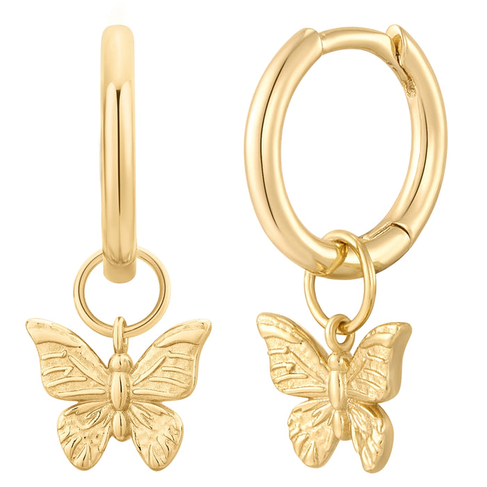 Creolen gold mit Anhänger Schmetterling