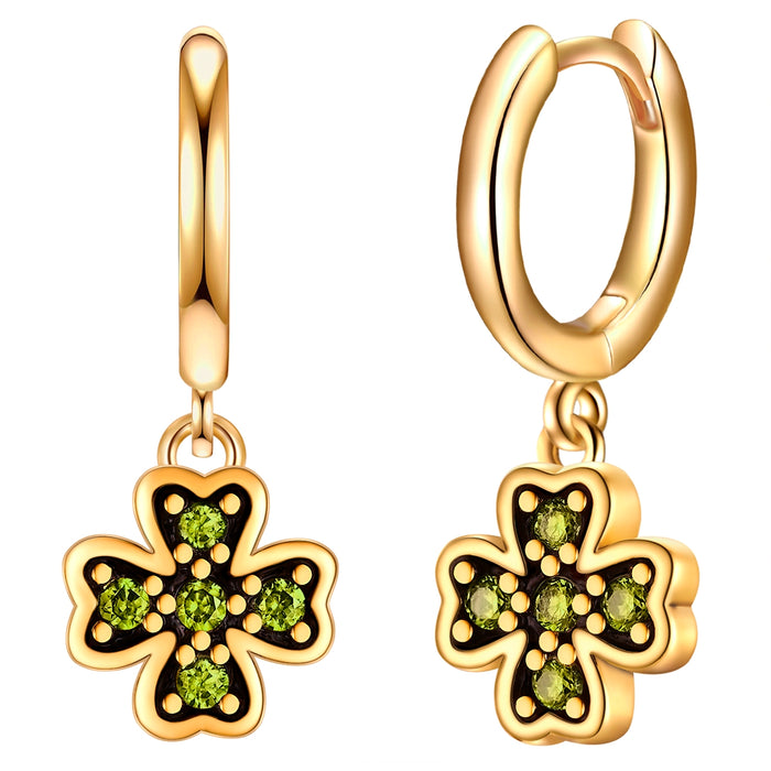 Creolen KLEEBLATT mit Zirkonia grün gelbgold