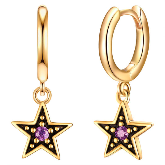 Creolen STERN mit Zirkonia lila gelbgold