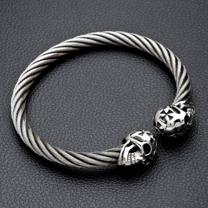 Top-down view of the cross skull cuff bracelet showing the adjustable opening.