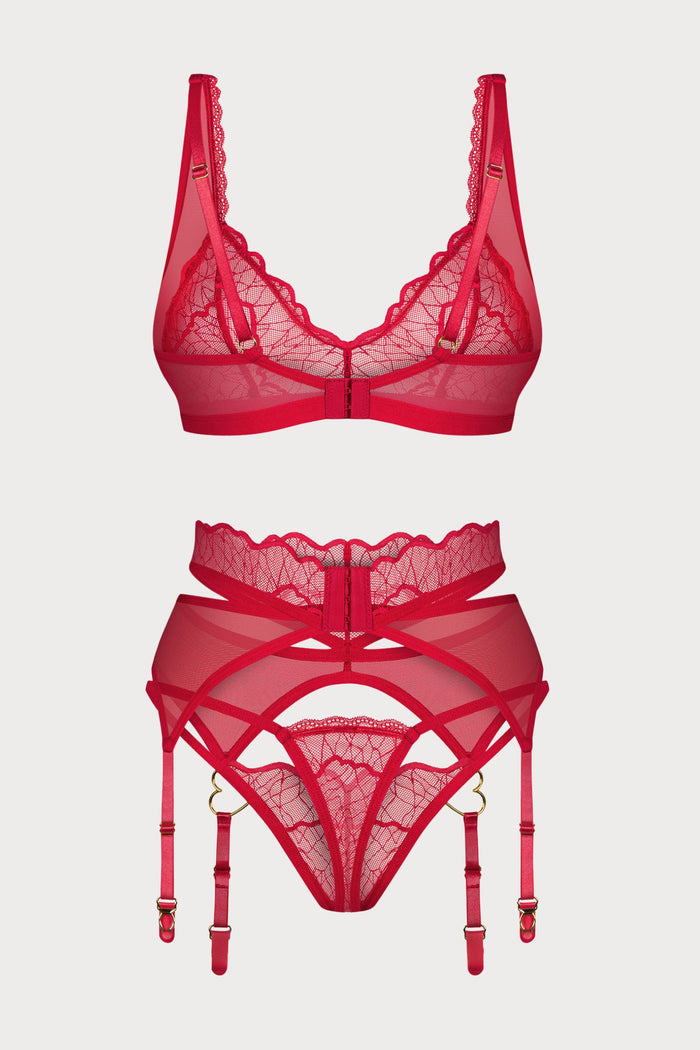 Obsessive Cupide Desir Red Lace Three Piece Lingerie Set