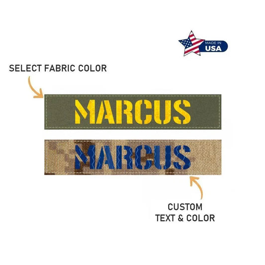 Custom Name Tape Patch | 1 x 5" Laser Cut Badge with Hook Fastener Backing | Personalized Text Name tags
