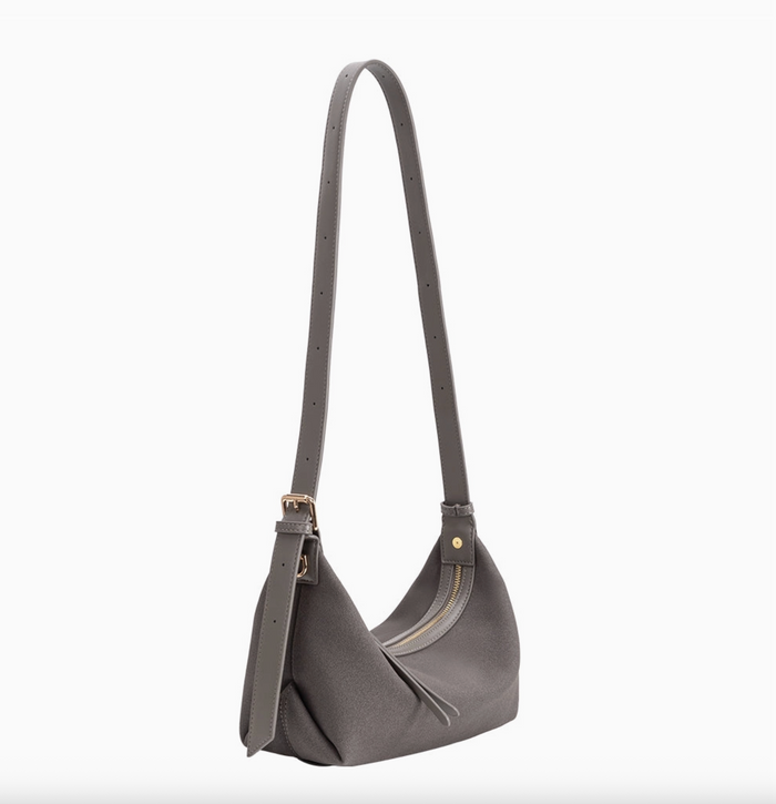 D Lilith Gray Vegan Suede Top Handle Bag