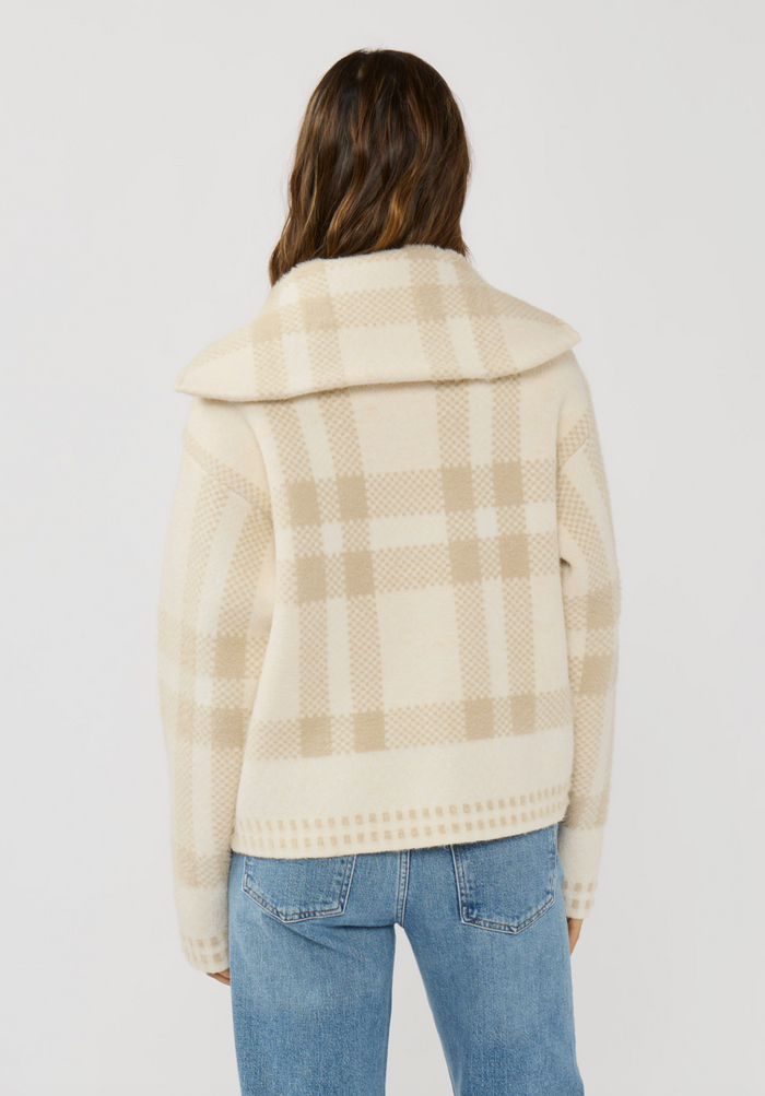 D Plaid Knit Zip-Up Bomber Jacket