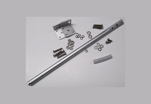 Metal rod, brackets, and screws of Deluxe Universal Masthead Mound for WindTrak wind indicators on a white background