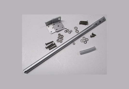 Metal rod, brackets, and screws of Deluxe Universal Masthead Mound for WindTrak wind indicators on a white background