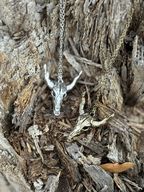 Desert Steer Skull Pendant NecklaceSilver