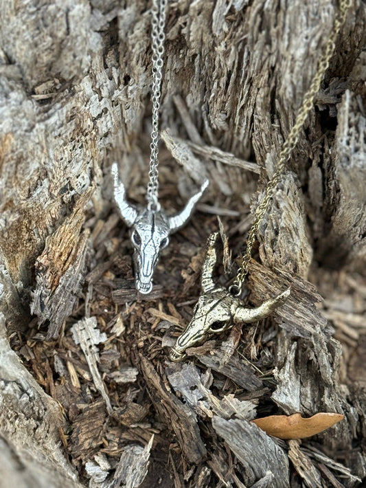 Desert Steer Skull Pendant NecklaceSilver
