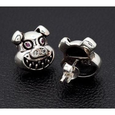 Silver Evil Devil Pig Earrings-Bikerringshop