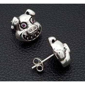 silver devil stud earrings