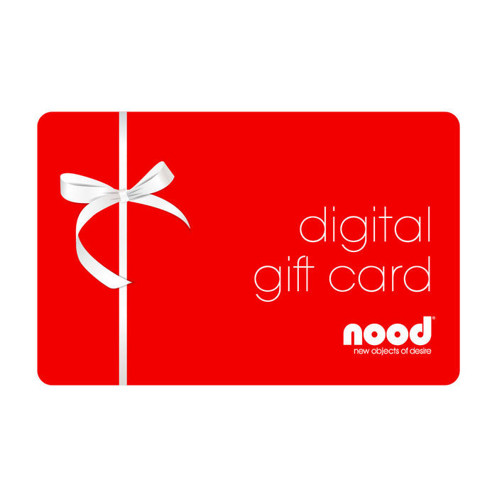 Digital Gift Card with red design, white ribbon and nood logo