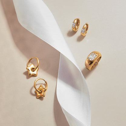 Dome With Stone Hoop Earrings