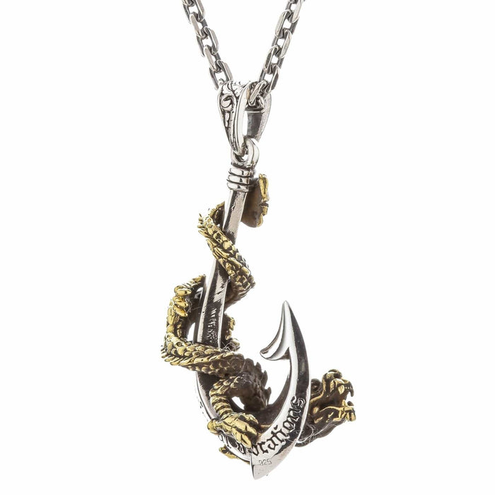 The handmade Polynesian-style hook pendant with a brass Eastern dragon.