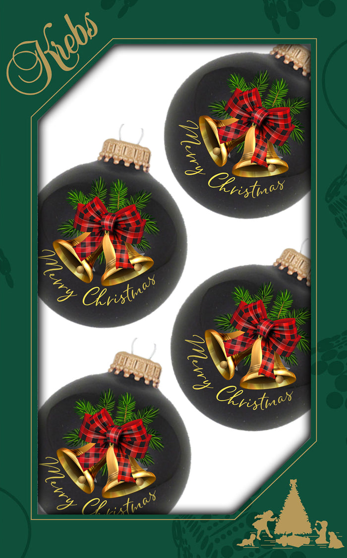 Ebony Shine 2 5/8" Ball with Plaid Bow and Gold