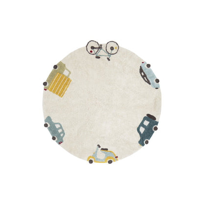 Eco-City Wheels Washable Round Area Rug - Rugs by Roo